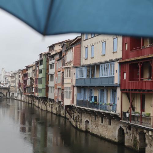 Françoise MONTAUD - Maisons sur l 'Agout sous la pluie - 2 (Castres - Tarn)