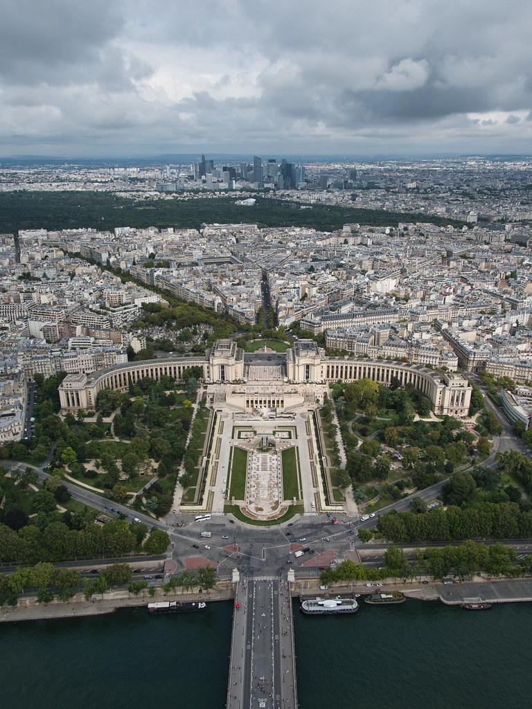 From the top of the Eiffel Tower, the Trocadero. And in the background, La Défense